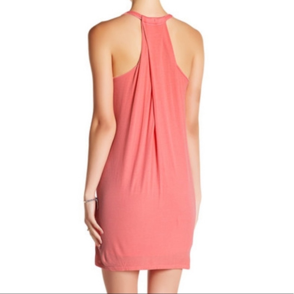Splendid Pink Ribbed Racerback Pleat Back Mini Dress